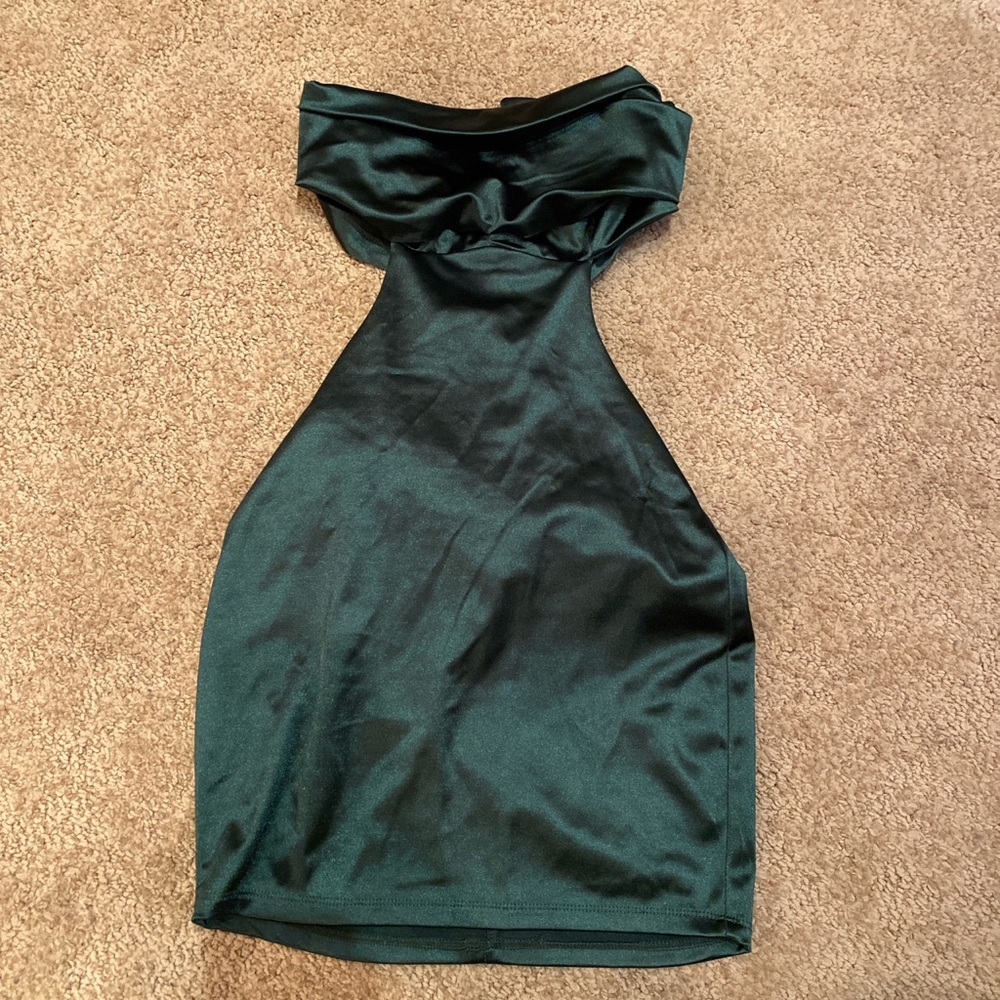Elegant Green Satin Halter Dress